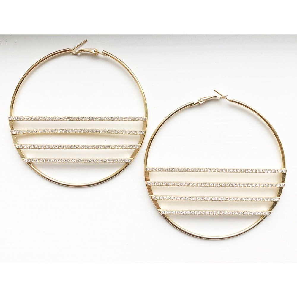 Chic large gold & diamond geometric hoop earrings